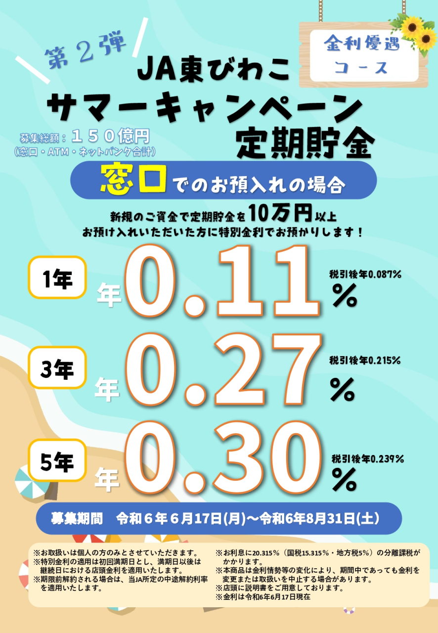 第２弾サマーキャンペーン定期貯金のご案内